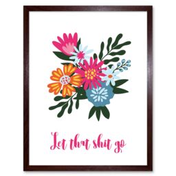 "Artery8 Wall Art Print Funny Bathroom Floral Let That S**t Go Toilet Sign Bathroom Yoga Room Decor Art Framed in Brown - Size: W12"" x H16""" - thumbnail 1