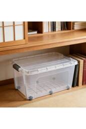 KDMD 75L Clear Plastic Storage Box with Wheels Click Lid Stackable - thumbnail 2