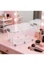 KDMD 75L Clear Plastic Storage Box with Wheels Click Lid Stackable - thumbnail 4