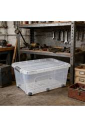 KDMD 75L Clear Plastic Storage Box with Wheels Click Lid Stackable - thumbnail 5