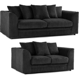 SOFA SCENE LTD CHICAGO JUMBO CORD 3+2 SOFA SET SUITE BLACK - thumbnail 1