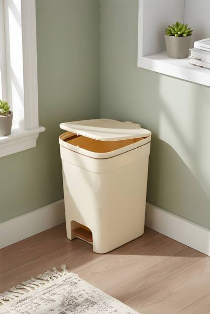 Living and Home 25/20/15L Pedal Press-Top Rubbish Bin with Soft Close Lid in Beige - Size: 2XL - image 1