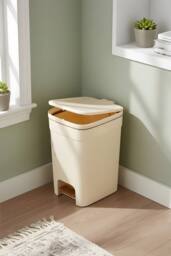 Living and Home 25/20/15L Pedal Press-Top Rubbish Bin with Soft Close Lid in Beige - Size: 2XL
