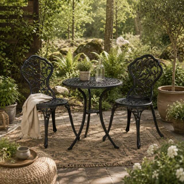 Wyld Haus Kanesu 3 Piece Antique Black Aluminium Bistro Set - image 1