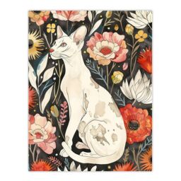 "Artery8 Cat Lover Oriental Shorthair Floral Pet Portrait Wall Art Print in Red - Size: W12"" x H16""" - thumbnail 1
