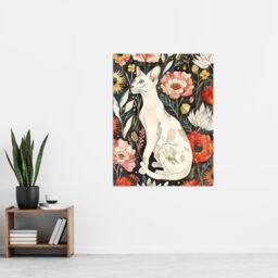 "Artery8 Cat Lover Oriental Shorthair Floral Pet Portrait Wall Art Print in Red - Size: W12"" x H16""" - thumbnail 4