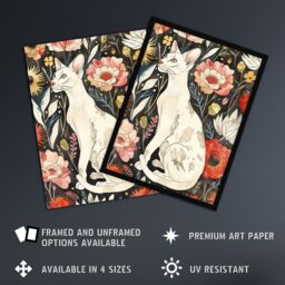 "Artery8 Cat Lover Oriental Shorthair Floral Pet Portrait Wall Art Print in Red - Size: W12"" x H16""" - thumbnail 2