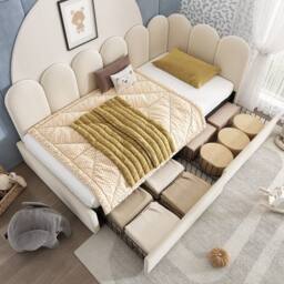 Merax Upholstered Bed Daybed With Drawers, 3FT Single Sofa Bed for Children in Beige - thumbnail 8