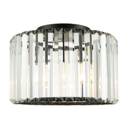 Happy Homewares Modern Chic Matte Black & Clear Crystal Glass Flush Ceiling Light Fitting