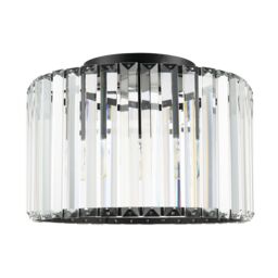 Happy Homewares Modern Chic Matte Black & Clear Crystal Glass Flush Ceiling Light Fitting - thumbnail 3