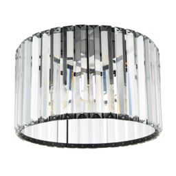 Happy Homewares Modern Chic Matte Black & Clear Crystal Glass Flush Ceiling Light Fitting - thumbnail 2