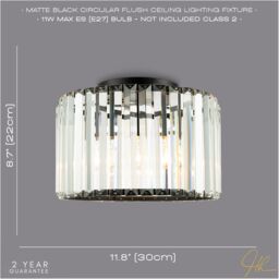 Happy Homewares Modern Chic Matte Black & Clear Crystal Glass Flush Ceiling Light Fitting - thumbnail 6