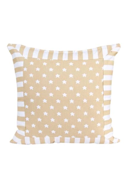 Homescapes Cotton Beige Stripe Border & Stars Cushion Cover - Size: 30 cm x 50 cm - image 1
