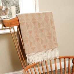 Native Natural Diamond Pattern Beige Wool Blanket - Size: Double