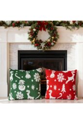 Living and Home 2Pcs Christmas Theme Decorative Throw Pillows - Size: 45 cm x 45 cm - thumbnail 2