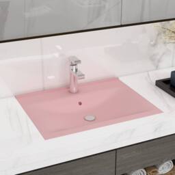 Berkfield Home Luxury Basin with Faucet Hole Matt Pink 60x46 cm Ceramic - thumbnail 2