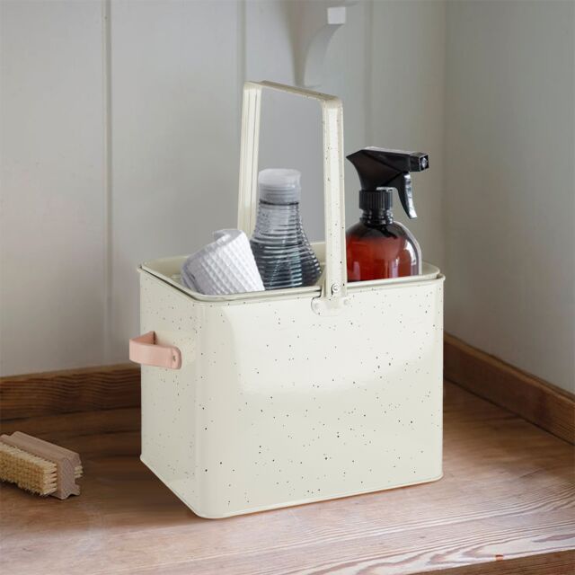 Orsina Galvanised Housekeeper Box, Speckled Storage Caddy, Leather Handle Box For Toilet Products, Organizer Bin in Silver - image 1