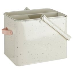 Orsina Galvanised Housekeeper Box, Speckled Storage Caddy, Leather Handle Box For Toilet Products, Organizer Bin in Silver - thumbnail 3