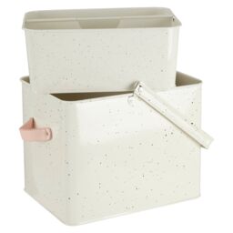 Orsina Galvanised Housekeeper Box, Speckled Storage Caddy, Leather Handle Box For Toilet Products, Organizer Bin in Silver - thumbnail 4