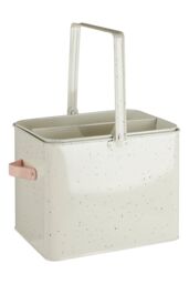 Orsina Galvanised Housekeeper Box, Speckled Storage Caddy, Leather Handle Box For Toilet Products, Organizer Bin in Silver - thumbnail 2