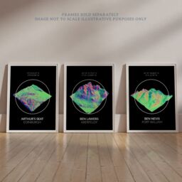 Artery8 Wall Art Print Pack of 3 A4 Neon Scottish Hill & Mountain Topography Maps Ben Lawers Aberfeldy Living Room s Set - thumbnail 6