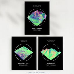 Artery8 Wall Art Print Pack of 3 A4 Neon Scottish Hill & Mountain Topography Maps Ben Lawers Aberfeldy Living Room s Set - thumbnail 5