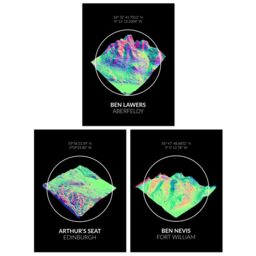 Artery8 Wall Art Print Pack of 3 A4 Neon Scottish Hill & Mountain Topography Maps Ben Lawers Aberfeldy Living Room s Set - thumbnail 1