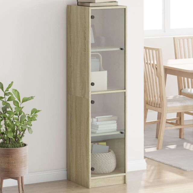 Berkfield Home Highboard with Glass Doors Sonoma Oak 35x37x142 cm in Brown - Size: 35 x 37 x 142 cm - image 1
