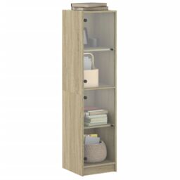 Berkfield Home Highboard with Glass Doors Sonoma Oak 35x37x142 cm in Brown - Size: 35 x 37 x 142 cm - thumbnail 3