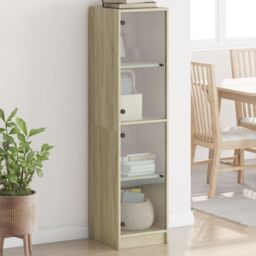 Berkfield Home Highboard with Glass Doors Sonoma Oak 35x37x142 cm in Brown - Size: 35 x 37 x 142 cm
