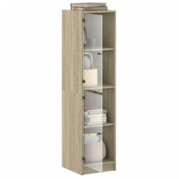Berkfield Home Highboard with Glass Doors Sonoma Oak 35x37x142 cm in Brown - Size: 35 x 37 x 142 cm - thumbnail 4