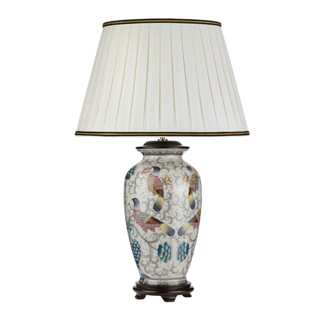 Loops Table Lamp Ivory with Black & Gold trim Shade Cream LED E27 60W Bulb