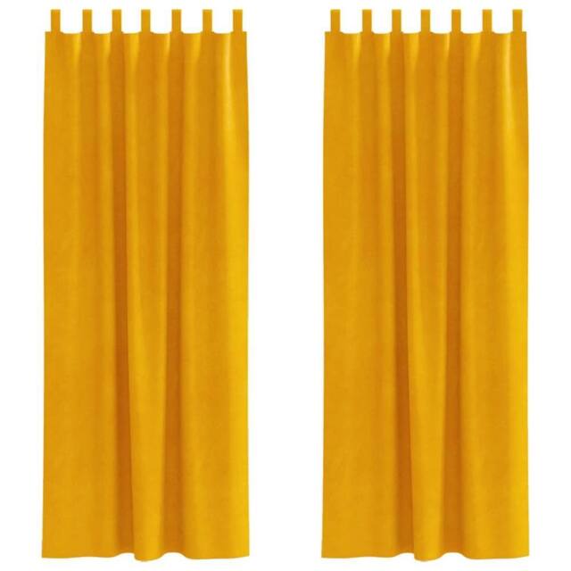 Berkfield Home Blackout Curtains with Hanging Loops 2 pcs Mustard Yellow Velvet - image 1