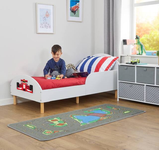 Liberty House Toys Kids White Toddler Bed - Formula 1 - Size: Cot Bed - image 1