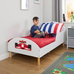 Liberty House Toys Kids White Toddler Bed - Formula 1 - Size: Cot Bed - thumbnail 2