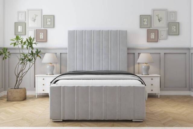 "Sloomy Radcliffe Plush Frame-Mattress - 50"" Upholstered Headboard in Silver - Size: Super King" - image 1