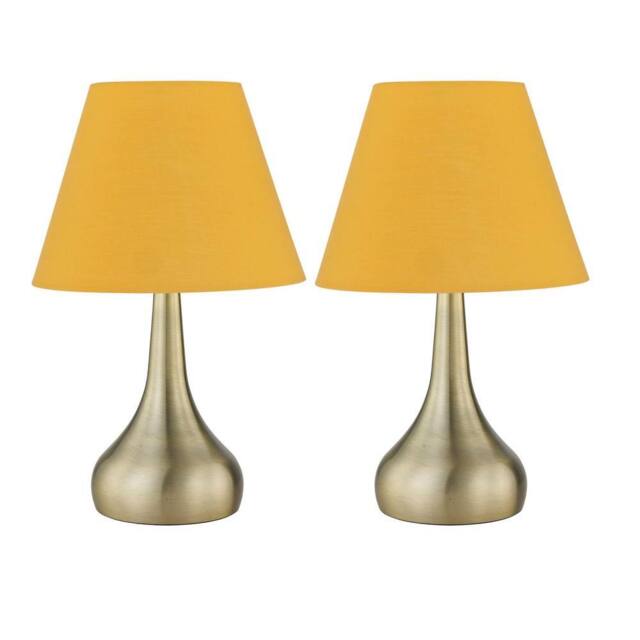 First Choice Lighting Set of 2 Romana - Antique Brass Touch Table Lamps with Ochre Shades in Bronze - image 1
