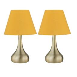 First Choice Lighting Set of 2 Romana - Antique Brass Touch Table Lamps with Ochre Shades in Bronze