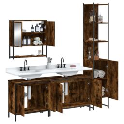 Berkfield Home 4 Piece Bathroom Furniture Set Smoked Oak Engineered Wood in Brown - thumbnail 4