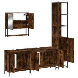 Berkfield Home 4 Piece Bathroom Furniture Set Smoked Oak Engineered Wood in Brown - thumbnail 5