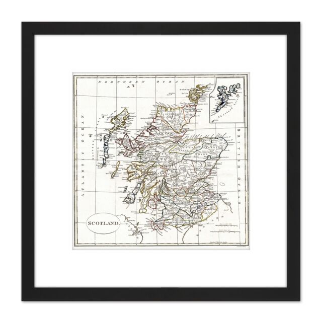 Artery8 Map Antique 1799 Cruttwell Scotland Historic Replica 8X8 Inch Square Wooden Framed Wall Art Print Picture with Mount in Black - image 1