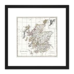 Artery8 Map Antique 1799 Cruttwell Scotland Historic Replica 8X8 Inch Square Wooden Framed Wall Art Print Picture with Mount in Black - thumbnail 1