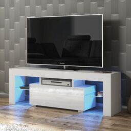 Mex Furniture LTD TV Unit with LED Lighting & Gloss Doors / 130cm in White - thumbnail 5