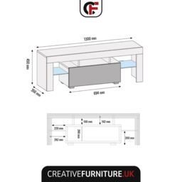 Mex Furniture LTD TV Unit with LED Lighting & Gloss Doors / 130cm in White - thumbnail 4