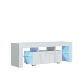 Mex Furniture LTD TV Unit with LED Lighting & Gloss Doors / 130cm in White - thumbnail 2