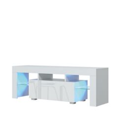 Mex Furniture LTD TV Unit with LED Lighting & Gloss Doors / 130cm in White - thumbnail 6