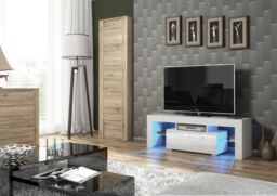 Mex Furniture LTD TV Unit with LED Lighting & Gloss Doors / 130cm in White - thumbnail 3
