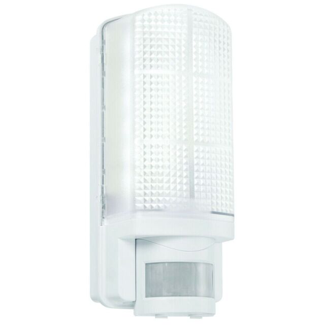 Loops WHITE IP44 Outdoor Wall Bulkhead Light & 10m PIR Motion Sensor 6W Daylight LED - image 1
