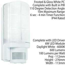 Loops WHITE IP44 Outdoor Wall Bulkhead Light & 10m PIR Motion Sensor 6W Daylight LED - thumbnail 2