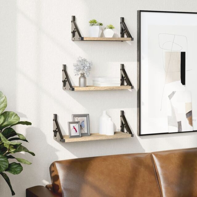 Berkfield Home 3 Piece Wall Shelf Set Sonoma Oak Engineered Wood in Brown - image 1
